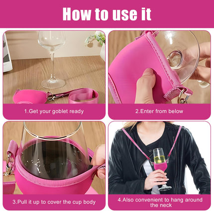 Pack of 4 wine glass holders for hanging with glass, wine glass holder for the neck, portable wine glass holder, for picnics, pool, festivals, weddings, birthday parties, large (wine glasses not included) (pink)