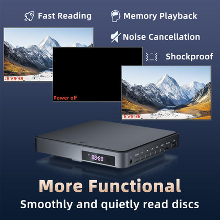 Desobry DVD-mängija telerile, DVD-mängija USB/TF-sisenditega, DVD-mängija HDMI-ga, kaasas HDMI/RCA-kaabel, piirkonnavaba DVD-mängija, veaparandus, mürasummutus