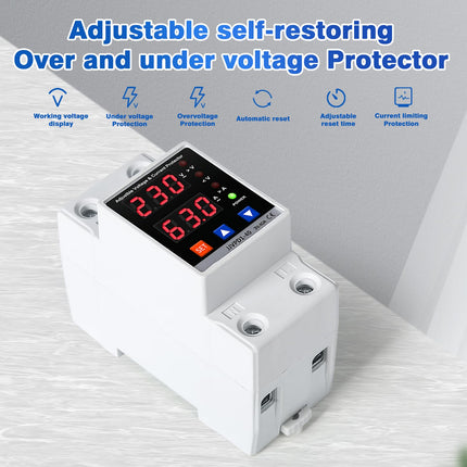 Ailao ülepingekaitse DIN-rööpale kinnitatav piksekaitse ülepingekaitse AC 230V 40A LED-ülepingepiirik automaatne väljalülitus ülepinge korral ja taaskäivitamine, majapidamises kasutatav ülepingekaitse.
