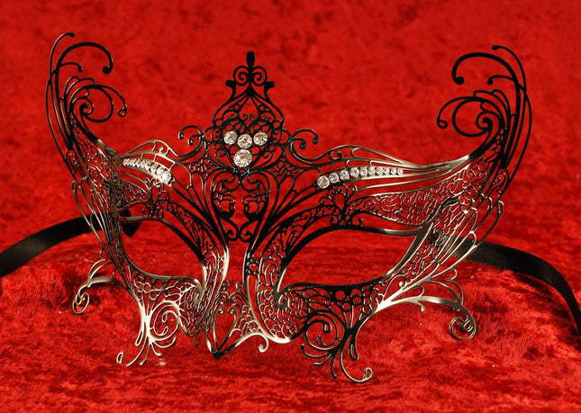 Originaalne Veneetsia mask, naiste metallist mask, Catwoman, öko must, luksuslik käsitöö, must, rhinestones