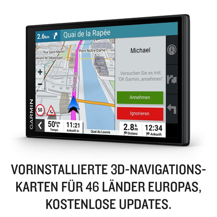 Garmin DriveSmart 66 MT-D – navigatsiooniseade ereda 6-tollise (15,2 cm) HD-ekraaniga, Euroopa 3D-kaartidega koos keskkonnatsoonidega, reaalajas liiklusteabega digitaalse liikluse kaudu, hääl- ja juhiabiga.