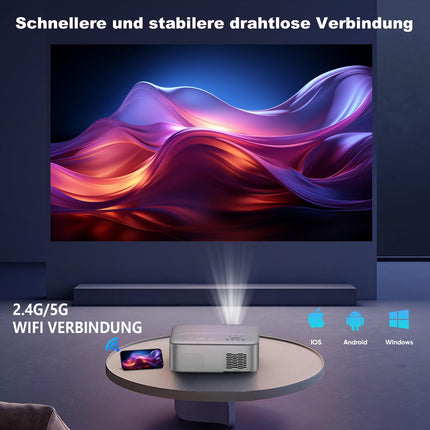 [Electric Focus] FRESHDEW projektor, 5G WiFi projektor Bluetooth Native 1080P projektoriga, 26000L LCD tehnoloogiaga kodukino välistingimustes kasutamiseks/kodukino videoprojektor statiiviga iOS/Android/TV Stick jaoks