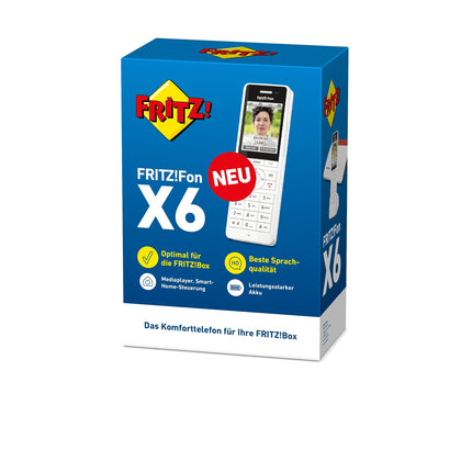 FRITZ!Fon X6 valge DECT mugavustelefon (kvaliteetne värviekraan, HD-telefonisüsteem, täisdupleks-käed-vabad kõned, FRITZ!Boxi funktsioonide juhtimine), valge, saksakeelne versioon
