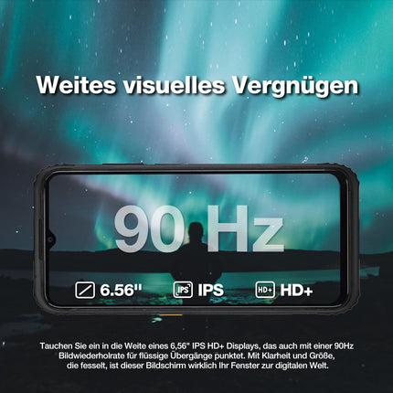 AGM H6 Üliõhuke lepinguta õuemobiiltelefon, vastupidav Androidi nutitelefon 6,56" IPS HD+, 4 GB + 128 GB 50 MP + 2 MP kaameraga, 4G kahe SIM-kaardiga IP68 / sõrmejälje ID/NFC/GPS/3 kaardipesa