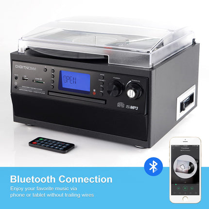 DIGITNOW! Bluetooth-vinüülplaadimängija CD, kasseti, AM/FM-raadio ja Aux-sisendi jaoks, USB-port ja SD-kaardi kodeering, kaugjuhtimispult, eraldiseisvad stereokõlarid