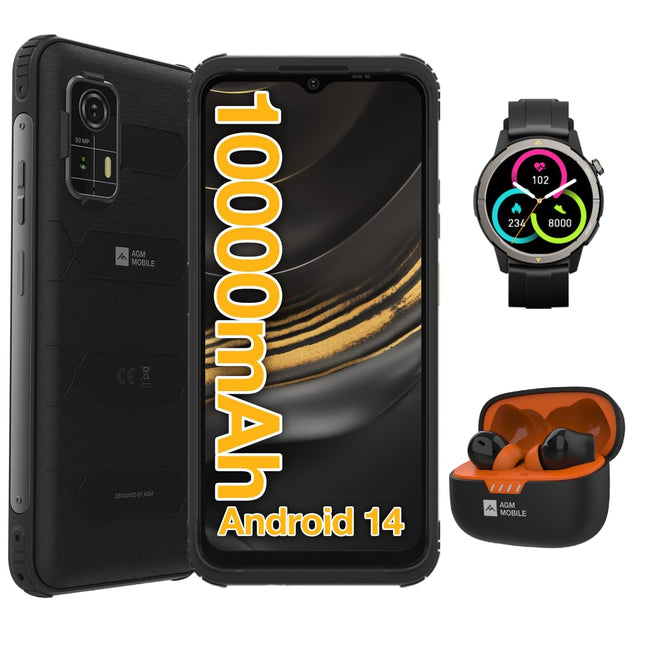 AGM H MAX lepinguta õues kasutatav mobiiltelefon 4G, 10000 mAh võimas nutitelefon Android 14, 4GB+128GB, 6,56-tolline HD+ ehitusplatsi mobiiltelefon IP68/Face ID/kahe SIM-kaardiga/NFC
