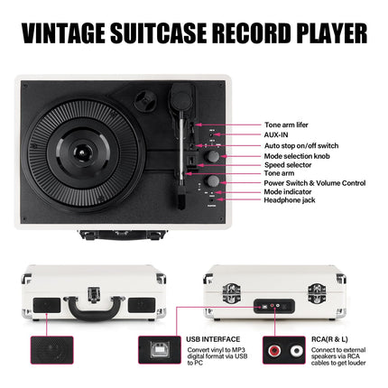 DIGITNOW! Rihmülekandega 3-ahelaline kaasaskantav stereo plaadimängija sisseehitatud kõlaritega, toetab RCA väljundit/3,5 mm Aux-sisendit/kõrvaklapipesa/MP3 ja mobiiltelefonide muusika taasesitust