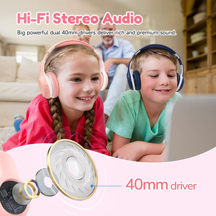 EarFun Bluetooth kõrvaklapid lastele [2 tk pakis], 85/94dB helitugevuse reguleerimine, HiFi heli, HD mikrofon, 40 tundi aku kestvust, kokkupandavad, reguleeritavad, juhtmevabad kõrvaklapid kooli/reisimiseks/arvuti jaoks, jagamisjaoturiga