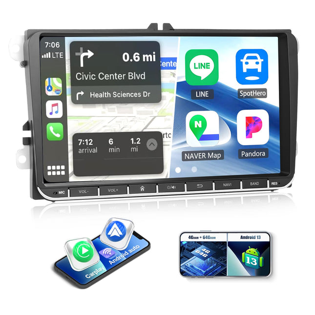 CAMECHO 4+64G Android 13 Navigation Car Radio for VW Passat Golf Jetta EOS Polo Touran Seat Sharan, 9 inch Wireless Carplay Bluetooth HD Radio with Rear View Camera Android Auto WiFi GPS FM/RDS DSP +Canbus