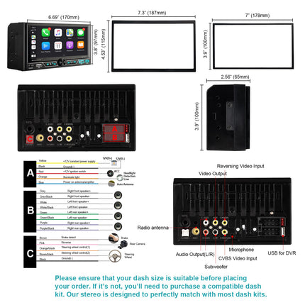 Alondy 2Din autoraadio 6,8-tollise ekraaniga, ühildub [juhtmevaba] Apple CarPlay/Android Autoga, Bluetooth Type-C, USB 2.1A, kiirlaadimine, tahavaatekaamera, AM/FM/RDS raadio, DSP