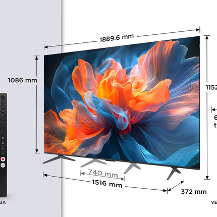 TCL 85T8C 85-tolline QLED 4K HDR Ultra HD teler, nutiteler Google TV-ga (Dolby Vision ja Atmos, 144Hz Motion Clarity Pro, FreeSync, Onkyo 2.1 heli, hääljuhtimine)