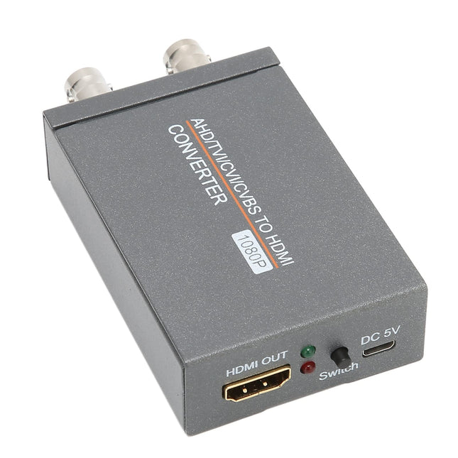AHD/TVI/CVI/CVBS HDMI-muundur, Full HD 720P/1080P/3MP/4MP/5MP/8MP HDMI-videoadapter, teisendab TVI-CVI AHD CVBS videosignaalid HDMI-ks monitoride HDTV DVR jaoks.