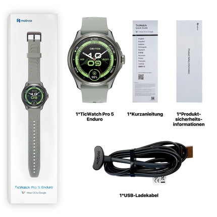 TicWatch Pro 5 Enduro Slate nutikell meestele Android Wear OS nutikell 90h aku 110+ treeningrežiimi 7/24 pulss 5ATM GPS kompass Ei ühildu iPhone'iga