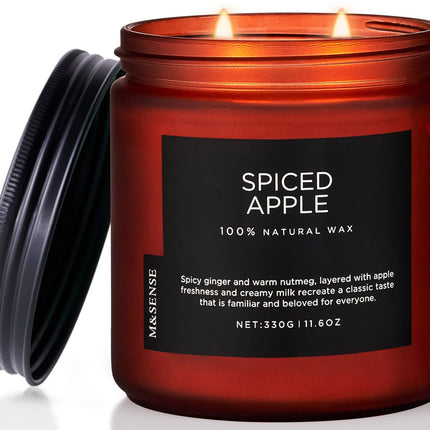 M&amp;SENSE Spiced Apple Scented Candles 330g Natural Soy Wax Candle Spiced Apple 2 Wick Fragrance Strong Scented Candle up to 70 hrs burn time strongly scented autumn candle gift for Christmas