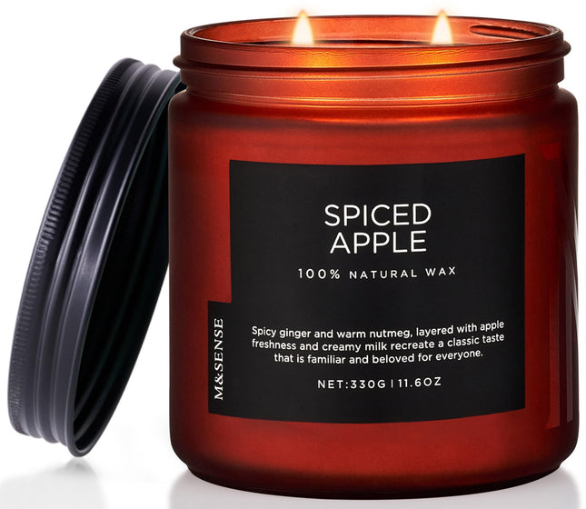 M&amp;SENSE Spiced Apple'i lõhnaküünlad 330g Naturaalne sojavahast küünal Spiced Apple 2 tahiga Tugeva lõhnaga küünal kuni 70 tundi põlemisaega Tugeva lõhnaga sügisküünal jõulukingiks