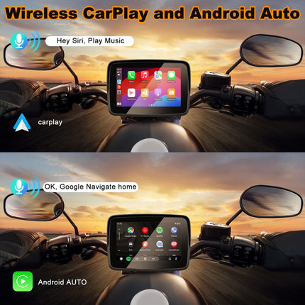 ANKEWAY CarPlay ekraan mootorratastele, kaasaskantav CarPlay ja Android Auto mootorratastele, 5-tolline puutetundlik GPS-navigatsioon, kahekordne Bluetooth, IP67 veekindel mootorratta stereosüsteem