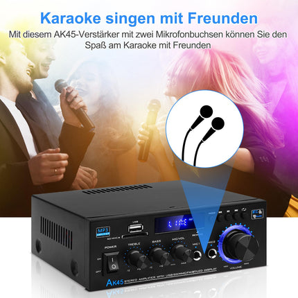 HiFi võimendi AK45 Mini Bluetooth stereo helivõimendi vastuvõtja 12V/220V 400W 2 kanaliga digitaalne võimsusvõimendi helivõimendi FM-raadio, SD/USB-kaardi sisendiga, koju või autosse