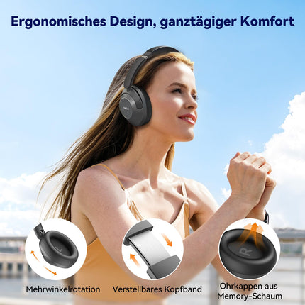 EarFun Wave Pro kõrvaklapid, juhtmevabad Bluetooth-kõrvaklapid, hübriidne aktiivne mürasummutus, kõrglahutusega heli, LDAC, 80-tunnine aku, mugav sobivus, 5 mikrofoni, kristallselged kõned, Bluetooth Multipoint, ekvalaiser rakenduses