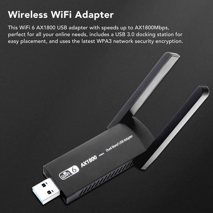 USB-võrgukaart, USB3.0 2,4 GHz kuni 5,0 GHz WiFi 6 adapter, kiire 1800 Mbps kahesageduslik ühendus, tugi AX1800 Mbps MU MIMO WiFi adapter arvutile, lauaarvutile ja sülearvutile