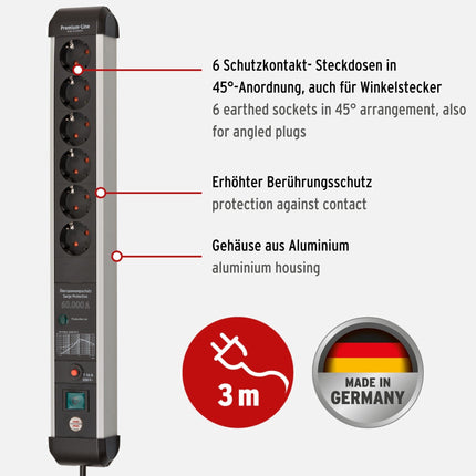 Brennenstuhl Premium-Protect-Line, 6-suunaline pikendusjuhe ülepingekaitsega 60 000 A ja Eco-Line, 3-suunaline pikendusjuhe ülepingekaitsega (1,5 m kaabel), antratsiithall