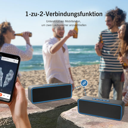 Kolaura Wireless Bluetooth Speaker, Portable Bluetooth 5.0 Speaker with Dual-Driver Bass, 3D Stereo, FM Radio, Hands-Free Calling, Built-in 1500mAh Battery, 12-Hour Playtime (Blue)