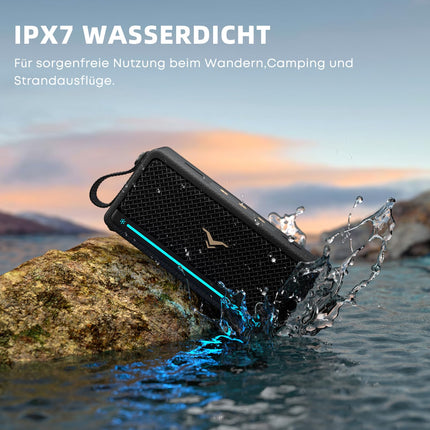 Portable Bluetooth speaker, music box with light, IPX7 waterproof Bluetooth box, 40W powerful stereo sound, active extra bass, dual pairing, 8-hour battery life for home, party, outdoors, beach