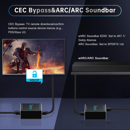 4K@120Hz HDMI 2.1 eARC Audio Extractor Dolby Atmos/Vision VRR/ALLM CEC Bypass HDCP2.3 SPDIF Output Plug &amp; Play for Soundbars/Sono-s ARC/eARC/PS5/Xbox
