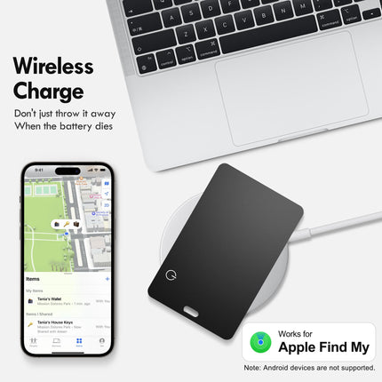 Rahakoti jälgimiskaart, õhuke, juhtmevaba, laetav, töötab Apple Find My rakendusega (ainult iOS), pagasisildi, rahakoti, passi ja telefoni esemete leidja