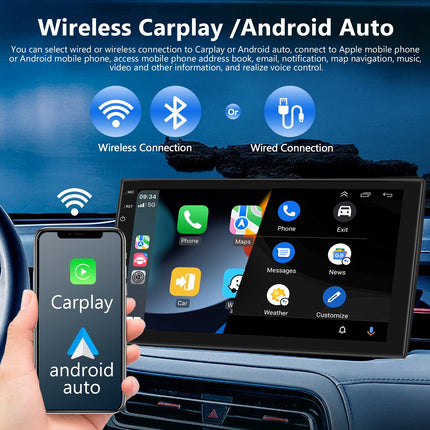 Android autoraadio 2G+64G juhtmevaba Carplay Android Auto kahe DIN-mäluga raadio satelliitnavigatsiooniga 7-tolline puutetundlik ekraan GPS navigatsioon Bluetooth WiFi FM RDS meediavastuvõtja tahavaatekaamera ISO-adapterkaabel