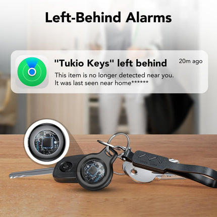 Smart Air Tracker Tag, Key Finder Compatible with Apple Find My App (iOS ONLY, Android Not Supported), Bluetooth Tracker for Luggage/Bags/Suitcases, Replaceable Black (4 Pack)