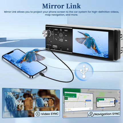 Hikity 1 Din Car Radio with Screen Bluetooth Handsfree, 4.1 Inch Touch Screen Car Radio, Support Mirror Link, FM, USB, AUX-in, TF Card