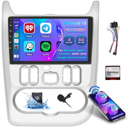 [8-tuumaline 4+64GB] Android 13 autoraadio, juhtmevaba CarPlay Android Auto, Renault Logan 1 Sandero 2009-2015 Largus Dacia Duster raadio, 9-tolline ekraan, Bluetooth, Mirror Link, GPS WiFi DSP FM SWC USB