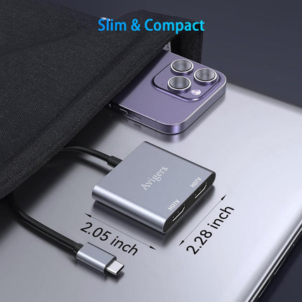 Avigers HDMI jaotur 1 sisend 2 väljundit, USB C - HDMI adapter 2 monitori pikendamiseks, HDMI lüliti 2 HDMI-pordiga sülearvutite ja tahvelarvutite jms jaoks. (üks väljund 4K@60Hz ja kahekordne väljund 4K@30Hz)