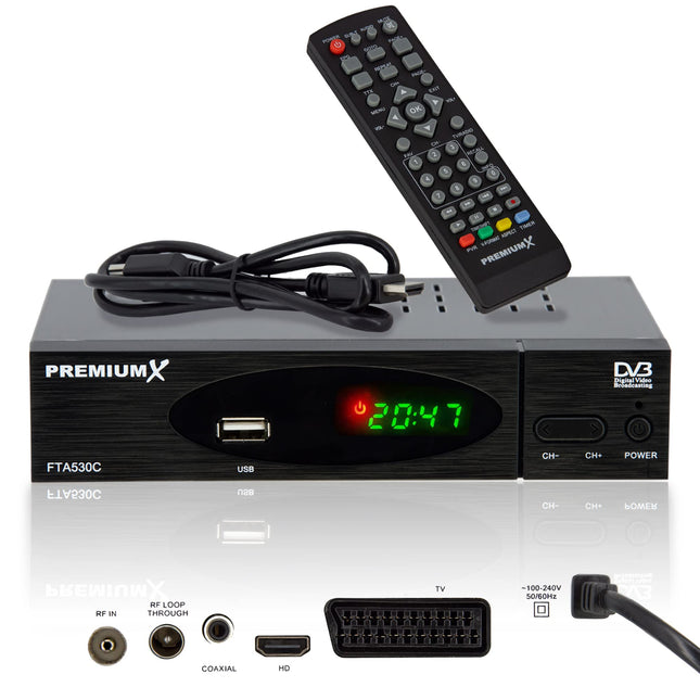 Premium X kaabelvastuvõtja DVB-C FTA 530C digitaalne FullHD teler, automaatne installimine, USB-meediapleier, SCART HDMI, kaabeltelevisioon igale kaabeloperaatorile.