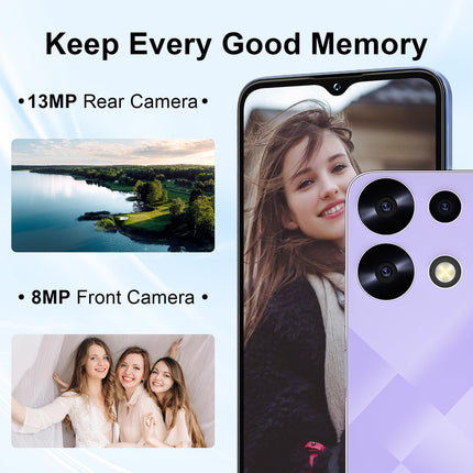 EL KXD A10 Smartphone Without Contract 6.6” HD+ 8GB+128GB Storage/256GB Expandable, 13MP+8MP Camera Octa-Core, Android 13 Mobile Phone Cheap 4500mAh 4G Dual Sim Unlocked Cell Phones, Face ID+ Fingerprint-Blue