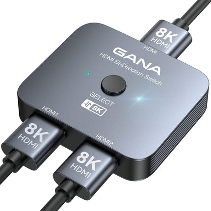 HDMI jaotur 8K@60Hz 4K@120Hz, GANA HDMI 2.1 lüliti, alumiiniumist kahesuunaline HDMI lüliti 2 sisendit 1 väljundit või 1 sisendit 2 väljundit HDMI jaotur, HDMI lüliti toetab 8K 4K PS5 HDTV Xboxi jaoks