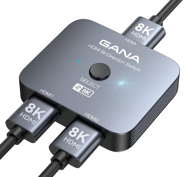 HDMI jaotur 8K@60Hz 4K@120Hz, GANA HDMI 2.1 lüliti, alumiiniumist kahesuunaline HDMI lüliti 2 sisendit 1 väljundit või 1 sisendit 2 väljundit HDMI jaotur, HDMI lüliti toetab 8K 4K PS5 HDTV Xboxi jaoks