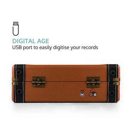 auna Jerry Lee Retro Record Player - Record player with stereo speakers, vinyl player with USB, belt drive in 3 stages, 33, 45, 78 rpm, 3 record sizes, without Bluetooth, brown
