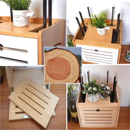 PPGE Home Router Cabinet, Wooden Decoration Box, WiFi Storage Box, Cable Hiding Boxes, Wall-mounted/Desktop Cable Box Wooden Box
