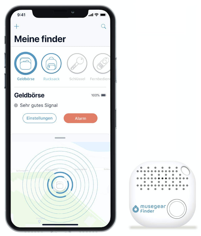 musegear key finder with Bluetooth app I Key finder loud for mobile phone in white I For iOS &amp; Android I Find keys