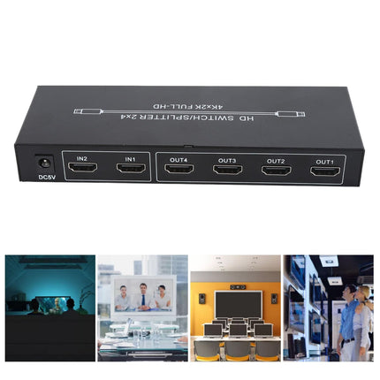 HDMI jaotur 2 sisendit, 4 väljundit, 4K HD lüliti puldiga, 3840 x 2160 kõrge resolutsiooniga, sülearvutitele, mängukonsoolidele, monitoridele, teleritele ja projektoritele (EL pistik)