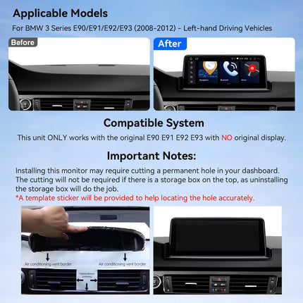 XTRONS 10,25-tolline IPS-ekraan Android 14 autoraadio Octa Core 4+64GB sisseehitatud 4G LTE WiFi GPS Bluetooth automäng valikuline DAB DVR OBD TPMS BMW 3. seeria E90 jaoks ilma originaalekraanita vasakpoolse rooliga