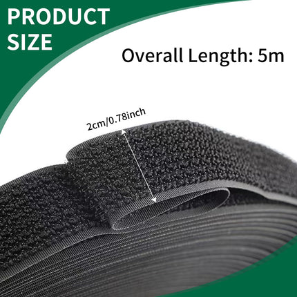 Reusable cable ties with 25 buckles, black, 5 m x 2 cm, black, adjustable fastening, cable ties, hook and loop fastener for cable management, cable management