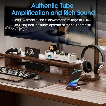 Douk Audio 2-kanaliga Bluetooth vaakumtoruga eelvõimendi, Hi-Fi kõrvaklapivõimendi, USB DAC arvuti helikaart, traadita vastuvõtja heli eelvõimendi VU-mõõturiga, optiline, koaksiaalne, APTX, LDAC, DSD256, kaugjuhtimispult