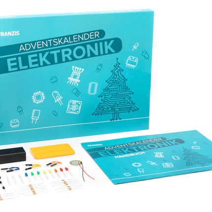 FRANZIS 67400 - Elektroonika advendikalender, 24 põnevat elektroonikakatset, komplekt trükkplaadi ja komponentidega, sh 31-leheküljeline raamat, mitmevärviline
