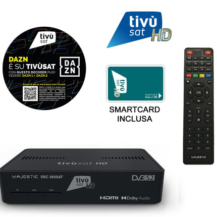 Majestic DEC 265 SAT satelliitvastuvõtja, toetab HEVC Main 10, programmeeritavat kaugjuhtimispulti, HD Smartcardi ja USB-sisendit