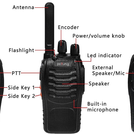 Walkie Talkie PMR446 License-Free Two-Way Radio, Pofung PT88E 16 Channels Professional Rechargeable Long-Range Walkie Talkies with USB Charging Station and Earpieces Black 12 Pack