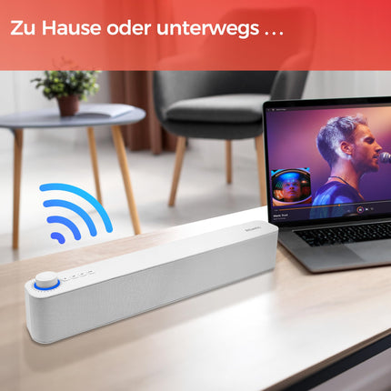 Atlantis Soundbar PC 20W, arvutikõlar, 3,5 mm pesa + Bluetooth 5.3 nutitelefonile, FireTV-le, plaadimängijale, 2400 mhA aku, FM-raadio, arvutikõlar, kaasaskantav, teler, nutitelefon 420x60x74 mm P003-C0820-B