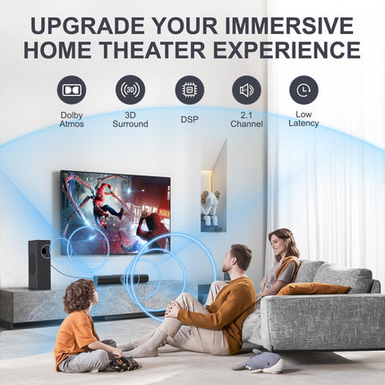 EnjoyNest heliriba subwooferiga, 2.1-kanaliga heliriba nutiteleritele, 16-tolline, Bluetooth, optiline, HDMI (ARC), AUX, koaksiaal- ja USB-ühendus, seinale kinnitatav, 50 vatti