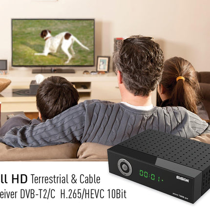 EDISION Picco T265 pro HD maapealse ja kaabeltelevisiooni vastuvõtja DVB-T2/C H.265 HEVC FTA Full HD, PVR, USB, HDMI, SCART, S/PDIF, IR-Eye, USB WiFi tugi, universaalne 2-ühes kaugjuhtimispult, 2-ühes toiteplokk